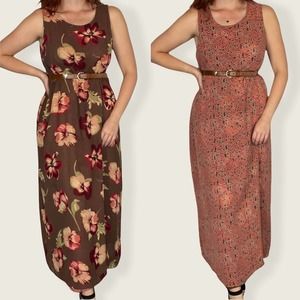 Vintage 90s Unbranded Oversized 16 XXL Neutral Tropical Floral Maxi Dress